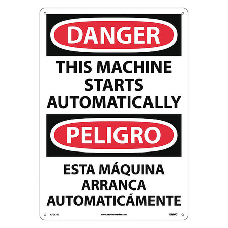 NMC Danger Automatic Machine Start Sign - Bilingual ESD87RC