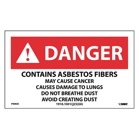 NMC Danger Contains Asbestos Fibers Dust Warning Label PRD820
