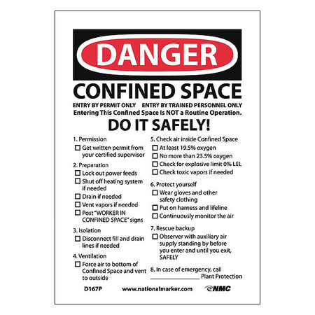 NMC Danger Confined Space Permit Required Sign, D167P D167P