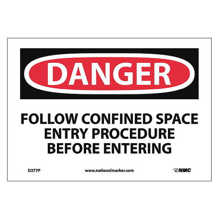 Nmc Danger Confined Space Sign, D277P D277P