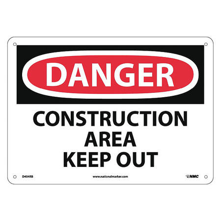 NMC Danger Construction Area Keep Out Sign, 10 in Height, 14 in Width, Rigid Plastic D404RB