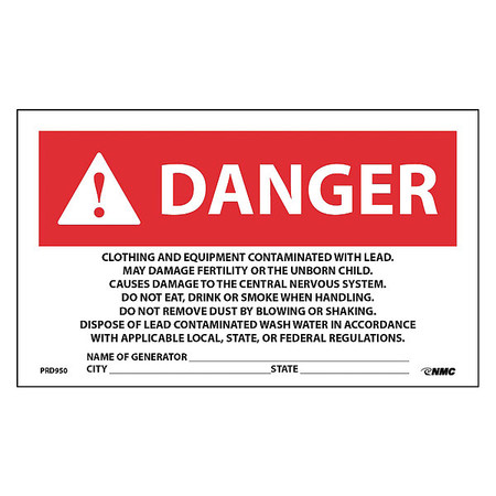 NMC Danger Contaminated With Lead Generator Info Warning Label PRD950