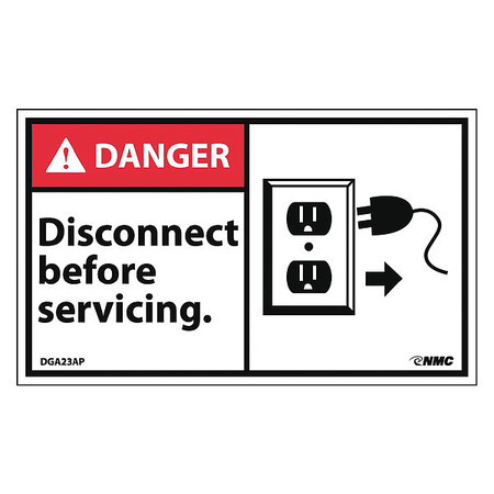 NMC Danger Disconnect Before Servicing Label, Pk5 DGA23AP