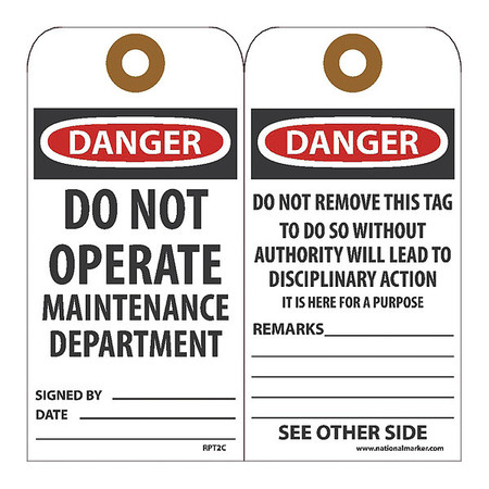 NMC Danger Do Not Operate Maintenance Department Tag_, Pk25 RPT2CG