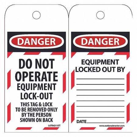 NMC Danger Do Not Operate Equipment Tag, Pk25 LOTAG11ST