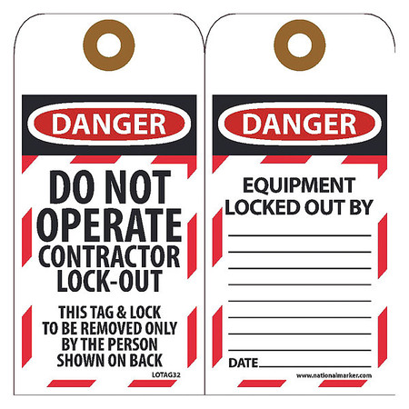 NMC Danger Do Not Operate Contractor Lock-Out Tag, Pk10 LOTAG32