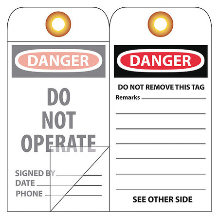 NMC Danger Do Not Operate Self Laminated Tag, Pk10 OLPT20