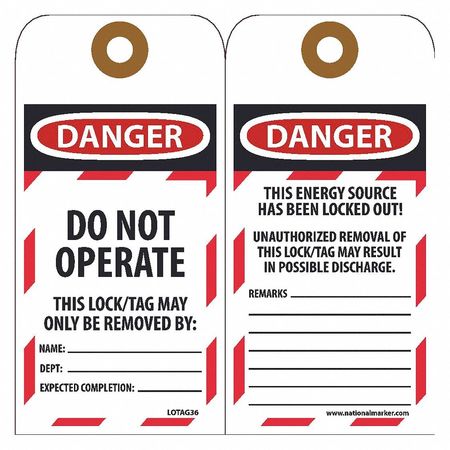 NMC Danger Do Not Operate Tag, Pk25 LOTAG36-25