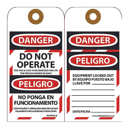 NMC Danger Do Not Operate This Bilingual Tag, Pk10 SPLOTAG10