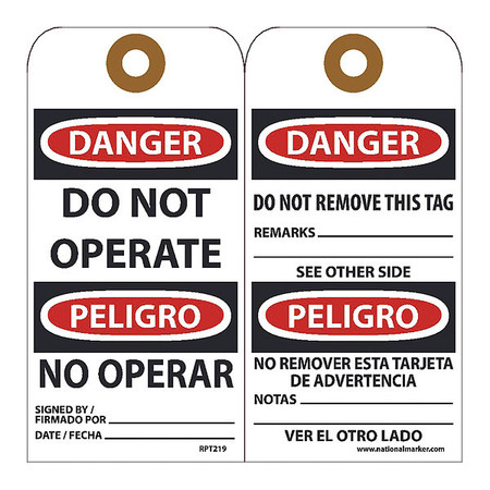 NMC Danger Do Not Operate-Bilingual Tag, Pk25 RPT219G