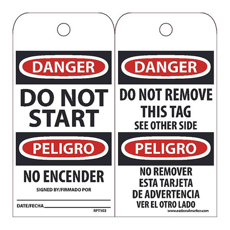 NMC Danger Do Not Start Bilingual Tag, Pk25 RPT103