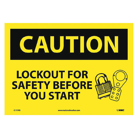 NMC Caution Lockout For Safety Before You St, 10 in Height, 14 in Width, Pressure Sensitive Vinyl C177PB