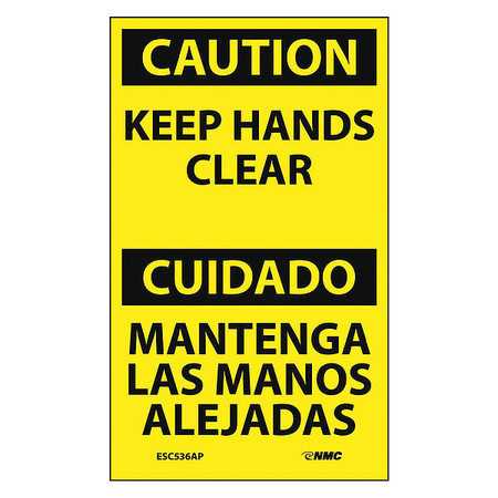 NMC Caution Keep Hands Clear Bilingual Label, Pk5 ESC536AP