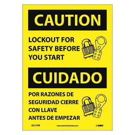 NMC Caution Lockout Before Start Sign - Bilingual ESC177PB
