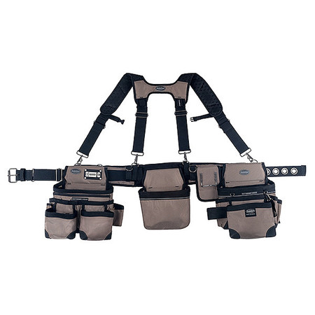 BUCKET BOSS Tool Belt, Framers Rig, 3 Bag, Tan and Black, Tan and Black, 1680 Heavy Duty Poly Fabric, 29 Pockets 55185-TN