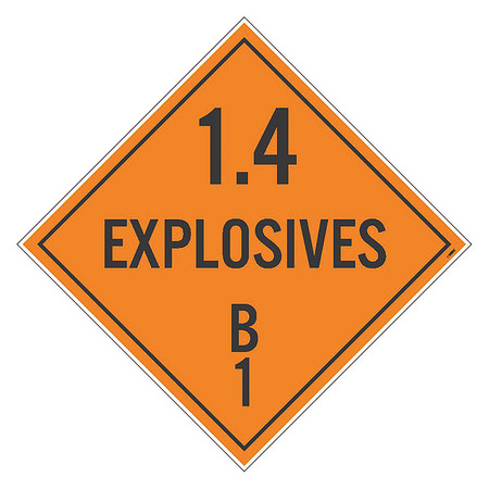 NMC Dot Placard Sign, 1.4 Explosives B1, Pk10, Material: Pressure Sensitive Removable Vinyl .0045 DL44PR10