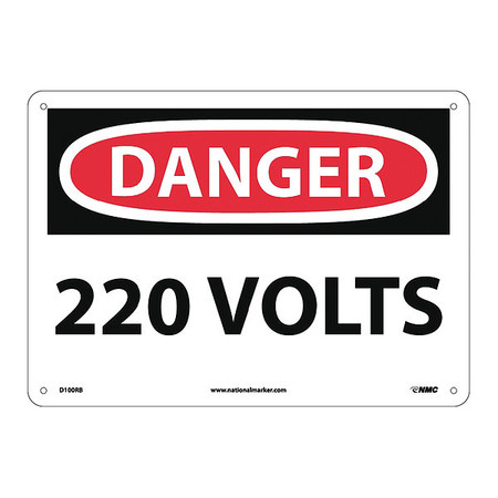 NMC Danger, 220 Volts, 10X14, Rigid Plastic D100RB