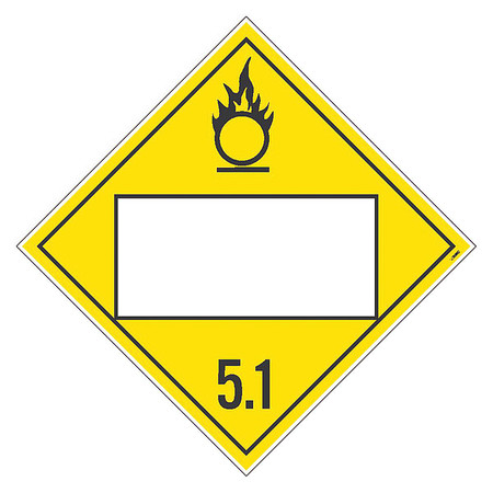 NMC Placard Sign, Oxidizer, 5.1 Blank, Pk100, Material: Pressure Sensitive Removable Vinyl .0045 DL14BPR100