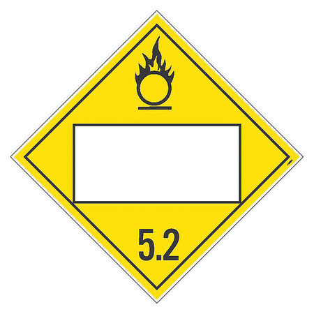 NMC Dot Placard Sign, 5.2 Oxidizer And Organic Peroxide, Pk100, Material: Adhesive Backed Vinyl DL63BP100