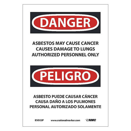 NMC Asbestos May Cause Cancer Authorized Personnel Only Sign - Bilingual, ESD22P ESD22P