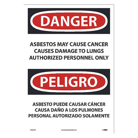 NMC Asbestos May Cause Cancer Authorized Personnel Only Sign - Bilingual, ESD22PC ESD22PC