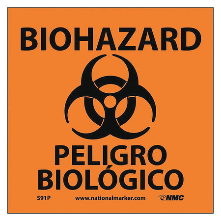 NMC Biohazard Peligro Biologico Bilingual W/Graphic Label S91P