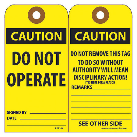 NMC Caution Do Not Operate Tag, Pk25 RPT164G
