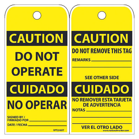 Nmc Caution Do Not Operate Bilingual Tag, Pk25 RPT216ST