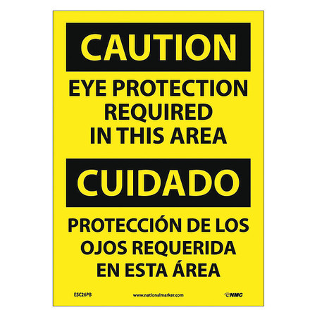 NMC Caution Eye Protection Required Sign, Bil, 14 in Height, 10 in Width, Pressure Sensitive Vinyl ESC26PB