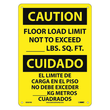 NMC Caution Floor Load Limit Sign - Bilingual, ESC87RB ESC87RB
