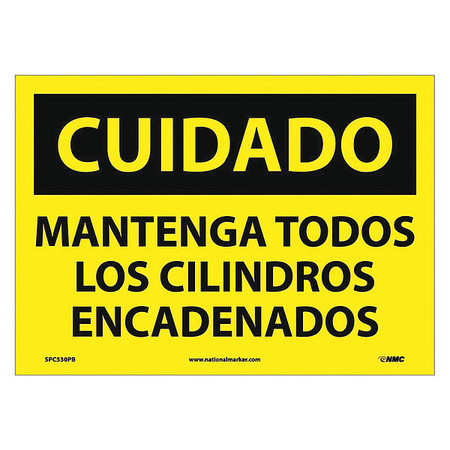 NMC Caution Keep All Cylinders Chained Sign - Spanish, SPC530PB SPC530PB