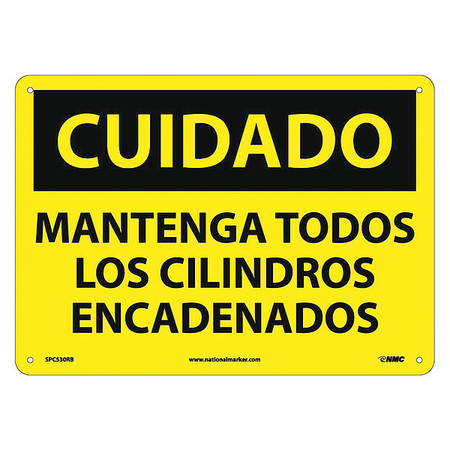 NMC Caution Keep All Cylinders Chained Sign - Spanish, SPC530RB SPC530RB
