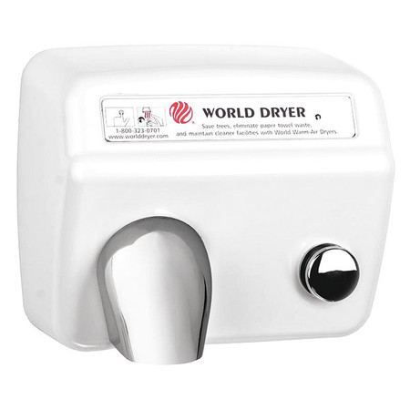 World Dryer Porcelain Enamel, No ADA, 115 VAC, Push Button Hand Dryer A5-974AU