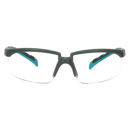 3M Solus 2000 Safety Glasses, Anti-Fog/Scratch, Half-Frame, Gray/Teal Temple, Clear Lens S2001SGAF-BGR