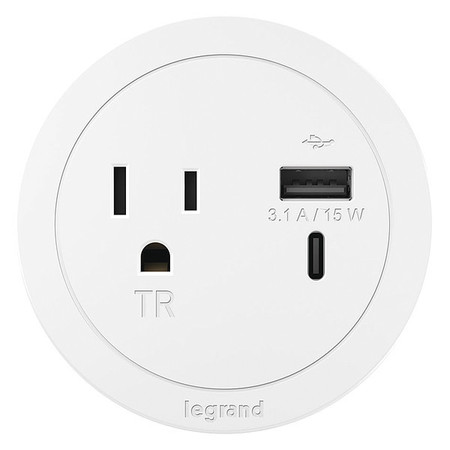 LEGRAND Plug-In Charger, 3.0" H x 3.0" W x 2.0" D RFPCRUAUC-WH10