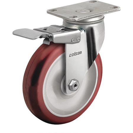 COLSON 3" X 1-1/4" Non-Marking Rubber Hi-Tech Swivel Caster, Side Brake, Loads Up To 150 lb 2.33456.42 BRK4