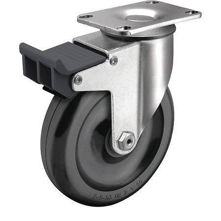 COLSON 5" X 1-1/4" Non-Marking Polyolefin Swivel Caster, Top Lock Brake, Loads Up To 300 lb 2.05256.55 BRK5