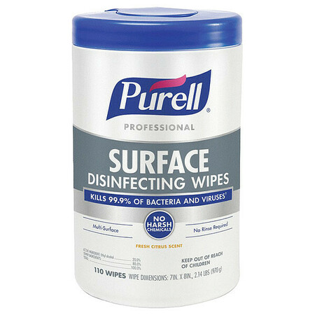 Purell Professional Surface Disinfecting Wipes, 110ct Canister, 7"x10" Wipes, 6 PK 9342-06