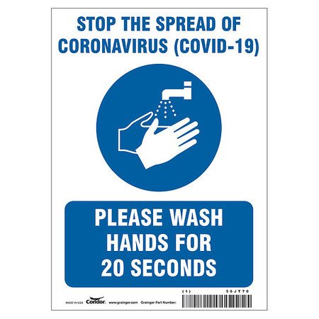 CONDOR Stop The Spread Of Coronavirus Sign, 7" W x 10" H, English HWB722P1007