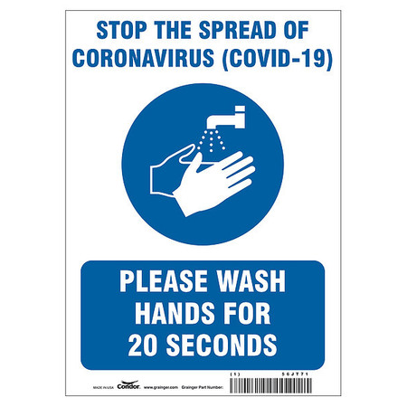 CONDOR Stop The Spread Of Coronavirus Sign, 10" W x 14" H, English, Sign Material: Polystyrene HWB722P1410