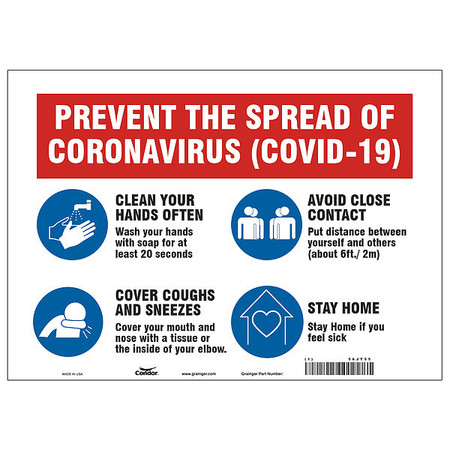 CONDOR Prevent The Spread Of Coronavirus Sign, 14" W x 10" H, English, Sign Material: Polyester HWB716T1014