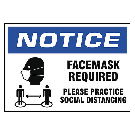ZORO SELECT Facemask Required Sign, 10" W x 7" H, English, Vinyl, Blue, White N519-710-V