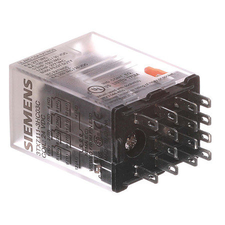 SIEMENS Plug-In Relay, 24V DC Coil Volts, Square, 14 Pin, 4PDT 3TX7111-3HC03C