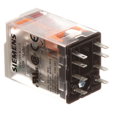 SIEMENS Plug-In Relay, 24V AC Coil Volts, Square, 8 Pin, DPDT 3TX7111-3LC13