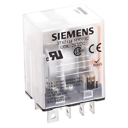 SIEMENS Plug-In Relay, 24V DC Coil Volts, Square, 8 Pin, DPDT 3TX7114-5DC03C