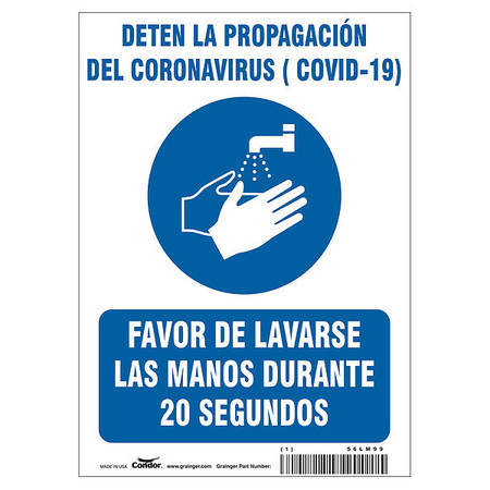 CONDOR Covid 19 Sign 7X10, Spanish Prevent Covi, 7 in Height, 10 in Width, Polystyrene, Spanish HWB724P1007