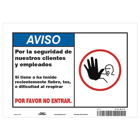 CONDOR Covid 19 Sign 7X10, Spanish Symptoms Do, 7 in Height, 10 in Width, Polystyrene, Spanish HWN828P0710