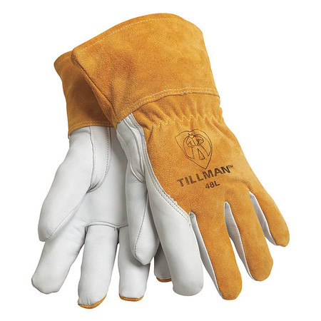 TILLMAN MIG/TIG Welding Gloves, Straight Thumb, Gauntlet Cuff, Premium, Brown Cowhide, S, 1 Pair 48S