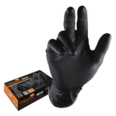 BDG 99-1-6000B, Nitrile Disposable Gloves, 6 mil Palm, Nitrile, Powder-Free, L, 50 PK, Black 99-1-6000B-L