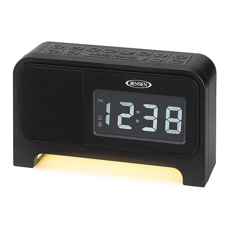 JENSEN Desk Clock, Digital, 6" dia., Black, LCD JCR-350